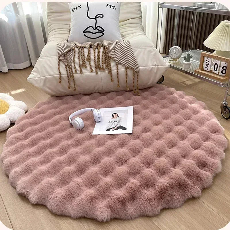 Tapete Redondo de Textura Aveludada para Quarto e Sala Lenogue Rosa / 120 x 120cm