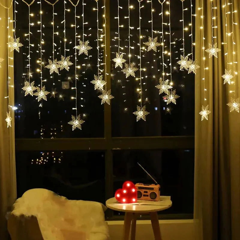 Varal de Luzes Led Flocos de Neve com 8 Modos de Iluminação Lenogue Amarelo / 110V