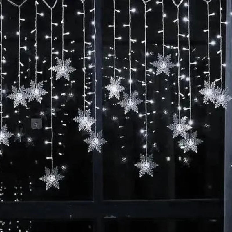 Varal de Luzes Led Flocos de Neve com 8 Modos de Iluminação Lenogue Branco / 110V