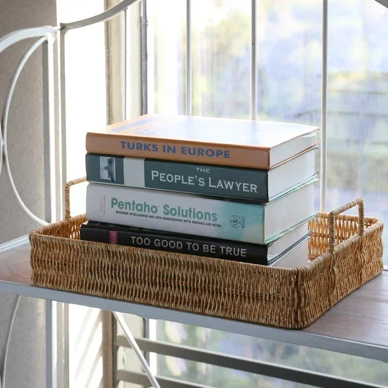 Bandeja Estilo Rattan com Alças para Servir, Decorar e Organizar Lenogue