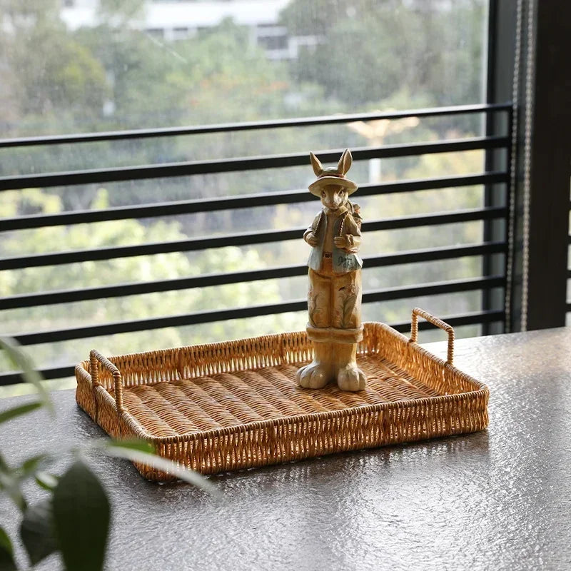 Bandeja Estilo Rattan com Alças para Servir, Decorar e Organizar Lenogue
