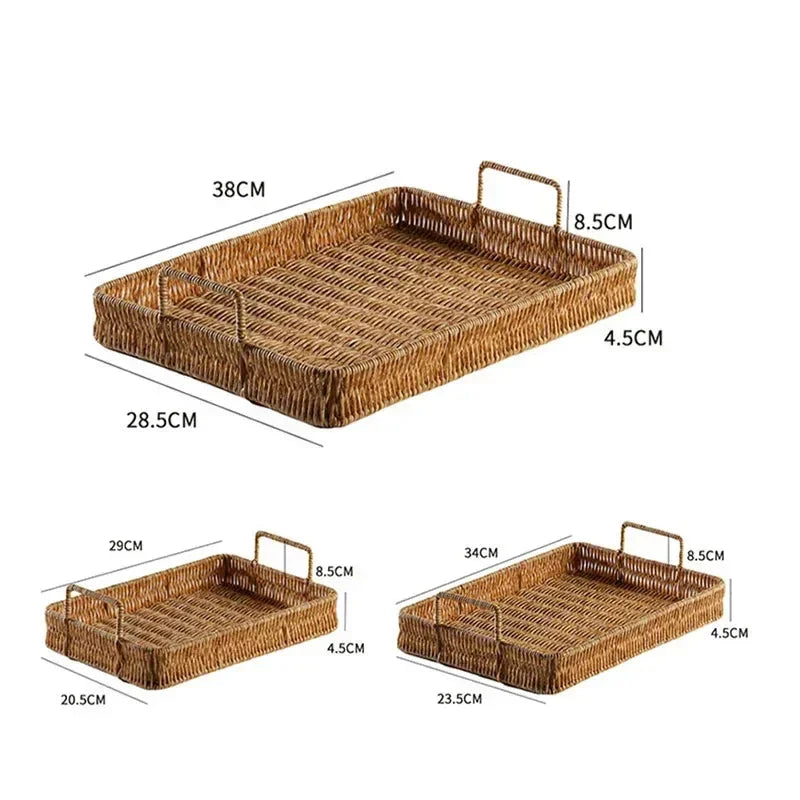 Bandeja Estilo Rattan com Alças para Servir, Decorar e Organizar Lenogue