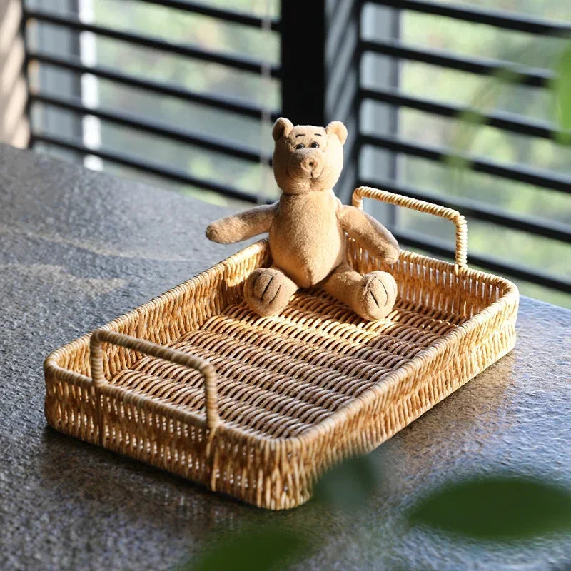 Bandeja Estilo Rattan com Alças para Servir, Decorar e Organizar Lenogue