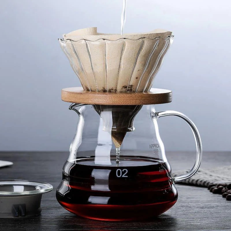 Bule de Café de Vidro Borossilicato com Coador Hario V60 Lenogue