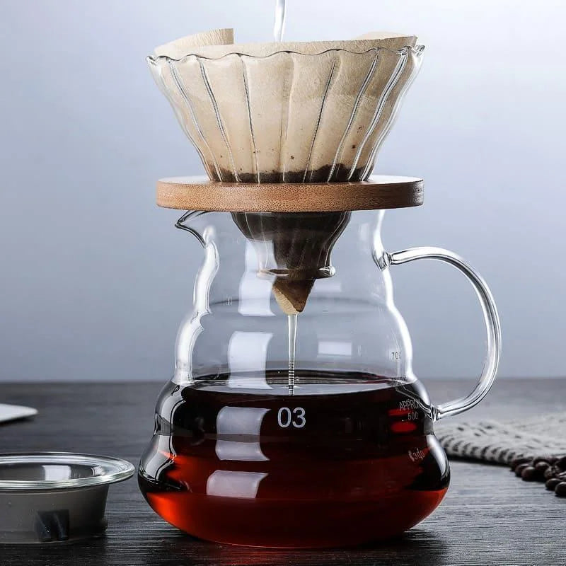 Bule de Café de Vidro Borossilicato com Coador Hario V60 Lenogue