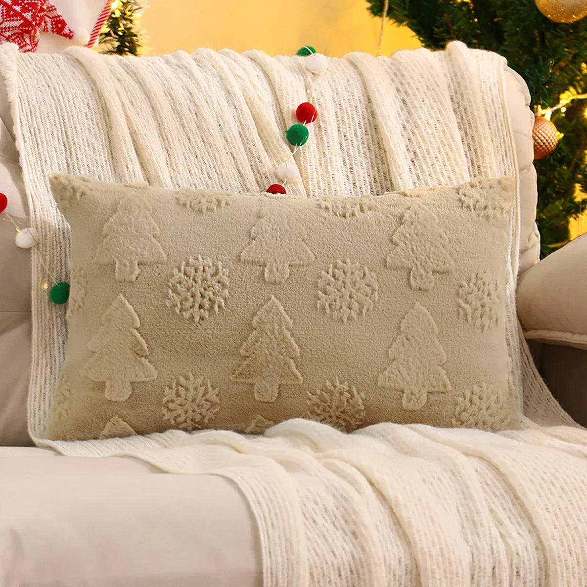 Capa de Almofada Natalina Plush Jacquard Floco de Neve Lenogue