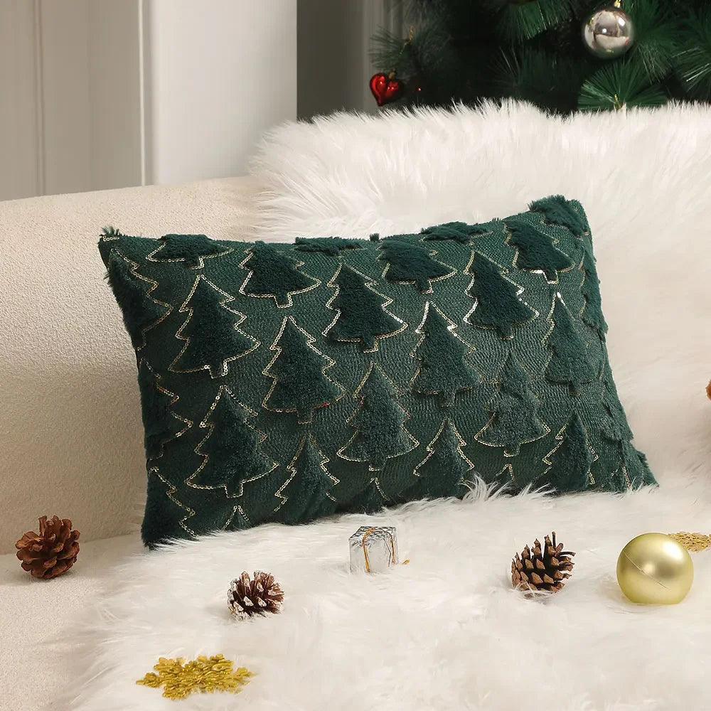 Capa de Almofada Plush Bordada Decorativa para Sala de Natal Lenogue