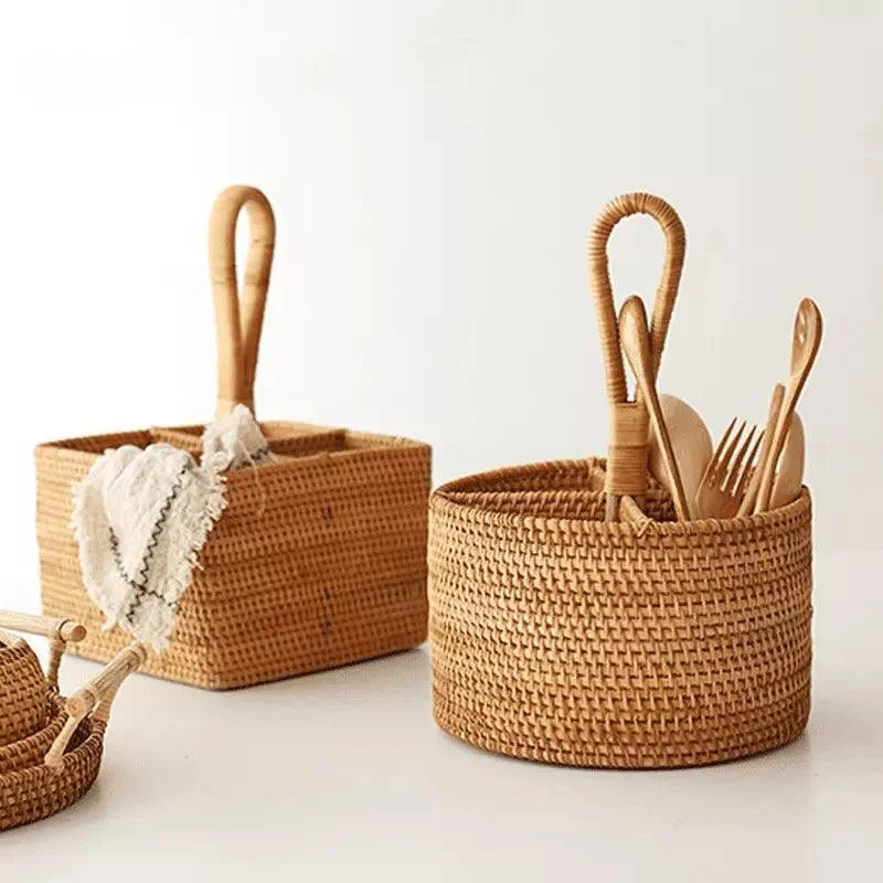 Cesta de Armazenamento em Vime Rattan Feita à Mão para Organização Lenogue