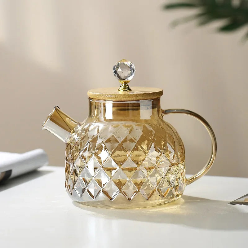 Chaleira de Vidro Borossilicato com Tampa Diamond Inox para Chá Lenogue