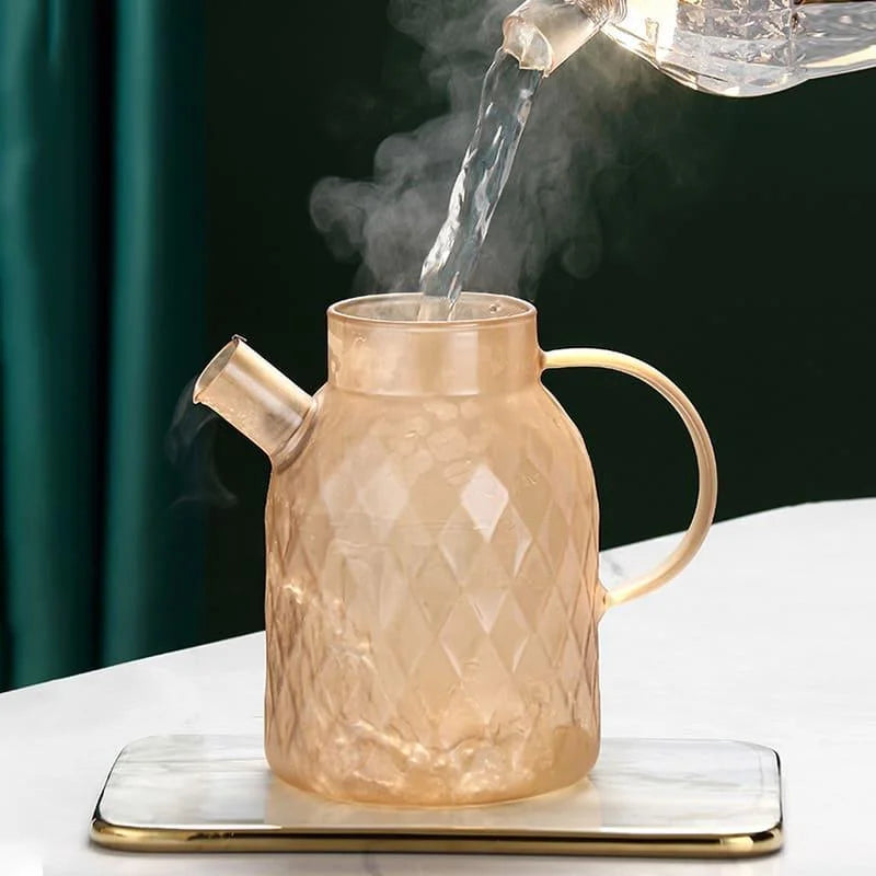 Chaleira de Vidro Borossilicato com Tampa Diamond Inox para Chá Lenogue