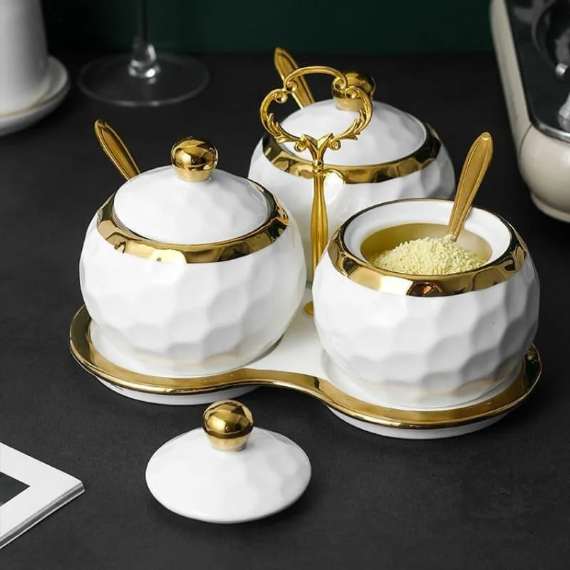 Conjunto de Potes de Cerâmica Açucareiro e Saleiro Branco para Cozinha Lenogue