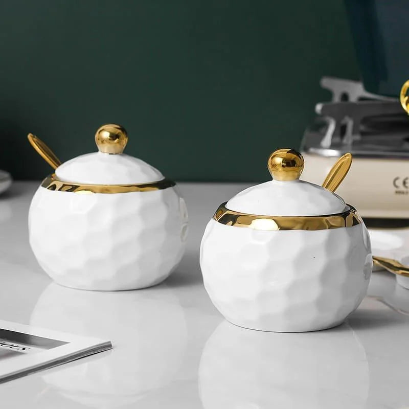 Conjunto de Potes de Cerâmica Açucareiro e Saleiro Branco para Cozinha Lenogue