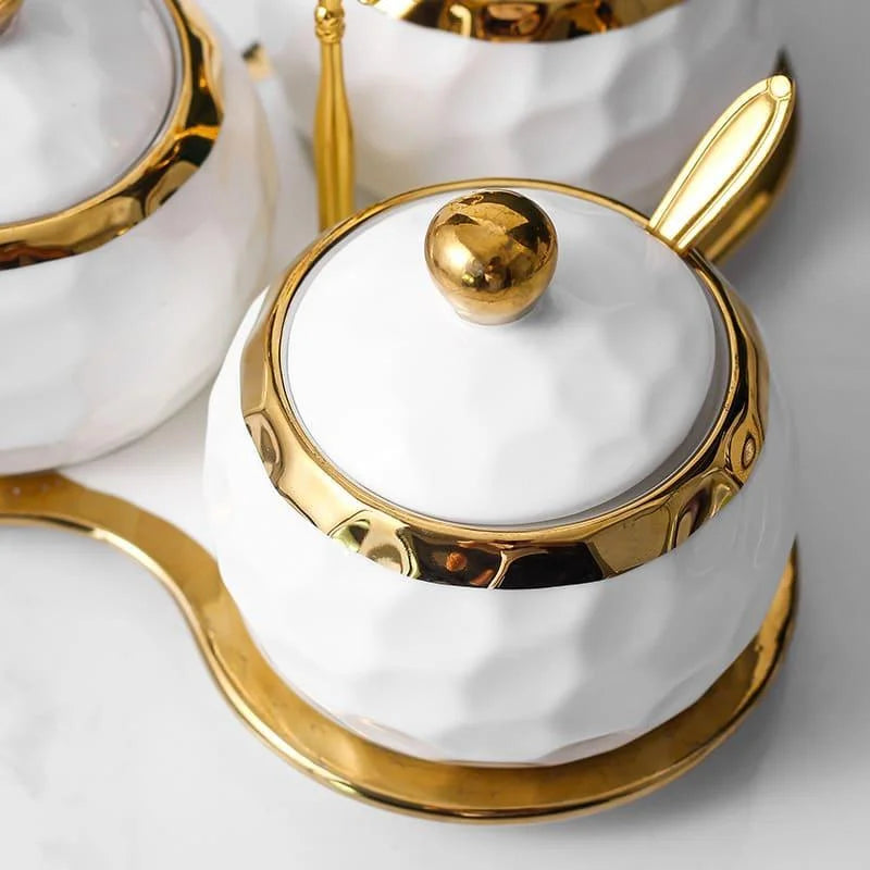 Conjunto de Potes de Cerâmica Açucareiro e Saleiro Branco para Cozinha Lenogue