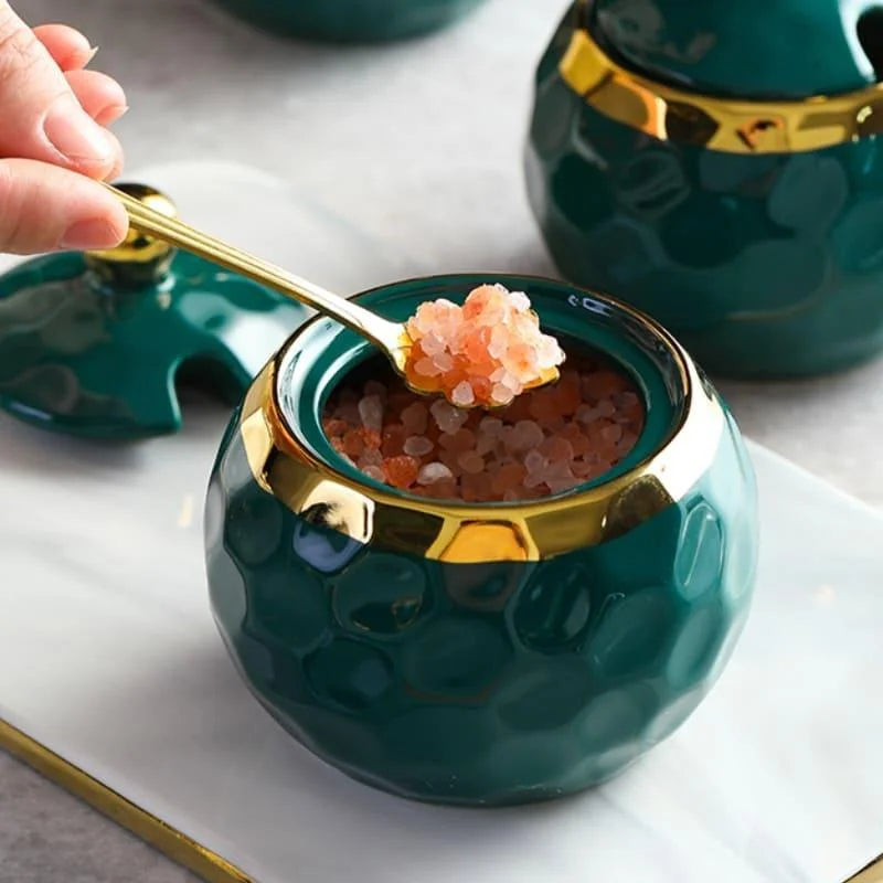 Conjunto de Potes de Cerâmica Açucareiro e Saleiro Branco para Cozinha Lenogue