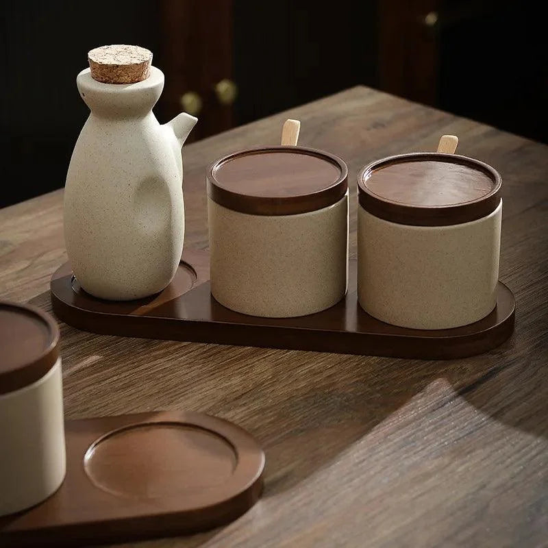 Conjunto de Potes para Temperos Cerâmica Branca Organizador para Cozinha Lenogue Cerâmica - 3 Peças
