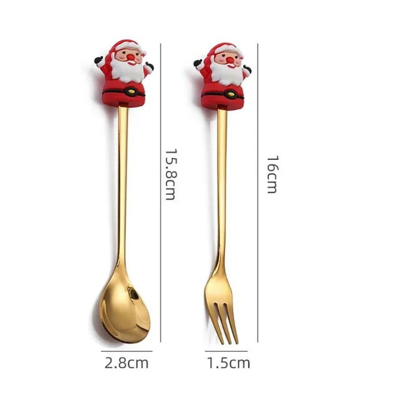 Conjunto de Talheres Inox Decorativos para Mesa de Natal 4 Peças Lenogue