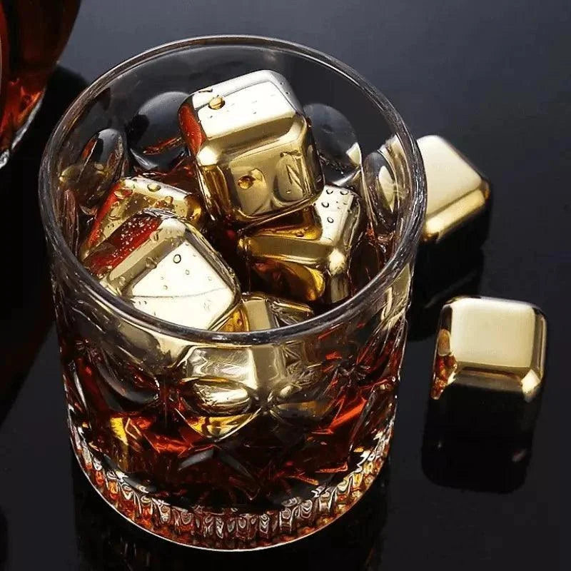 Cubos de Gelo de Aço Inox Dourado com Pegador Lenogue