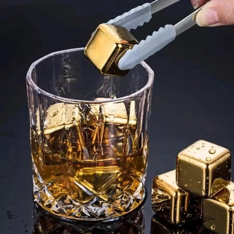Cubos de Gelo de Aço Inox Dourado com Pegador Lenogue