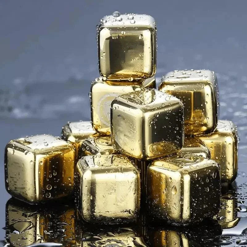 Cubos de Gelo de Aço Inox Dourado com Pegador Lenogue