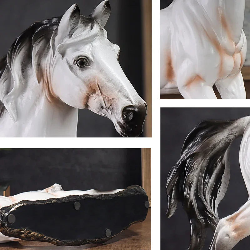 Escultura Cavalo em Resina Estilo Chinês Pose em Galope Lenogue