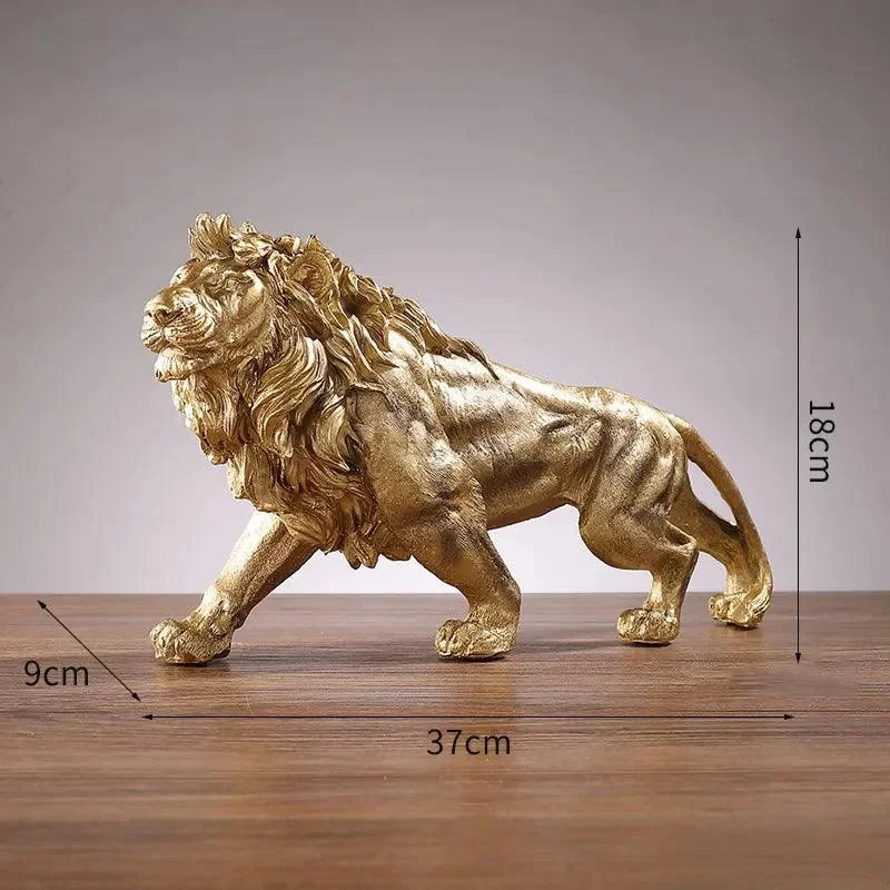 Estátua de Leão Dourado em Resina para Decoração Lenogue