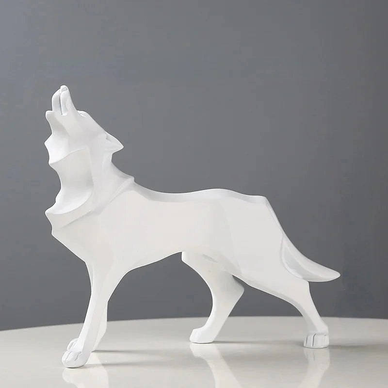 Estátua de Lobo Geométrico em Resina Estilo Nórdico Lenogue