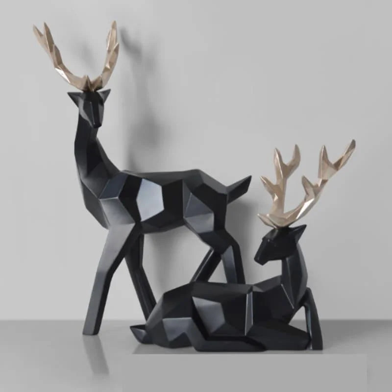Estátuas de Cervo para Decoração de Mesa em Resina 2 Peças Lenogue Preto