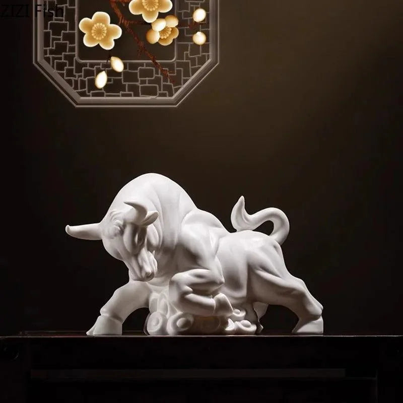 Estatueta de Touro Dourado Decorativa Simbolo de Riqueza para Sala Lenogue Touro Branco