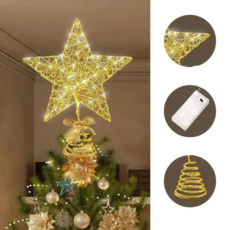 Estrela Led Ferro para Topo de árvore de Natal Fio de Cobre Lenogue