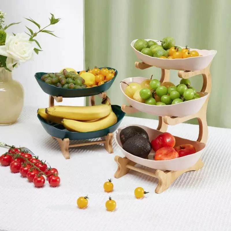 Fruteira de Bambu Natural Cestas Empilháveis para Organizar Frutas Lenogue