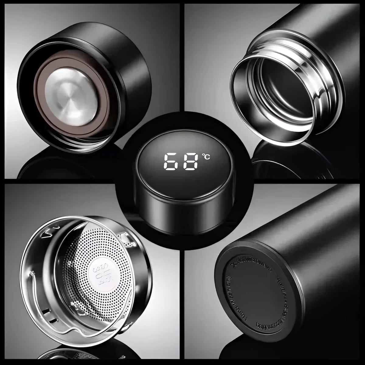 Garrafa Térmica Inox com Sensor de Temperatura Digital Led para Bebidas Lenogue