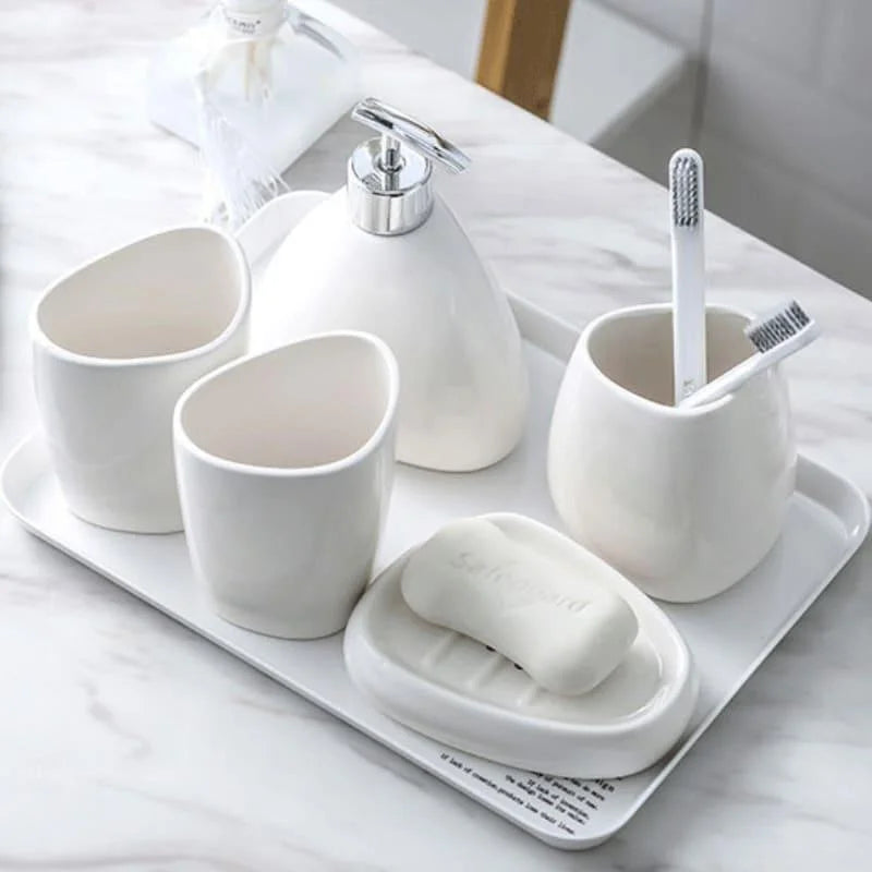 Kit de Banheiro em Cerâmica com 6 Peças para Lavabo Lenogue