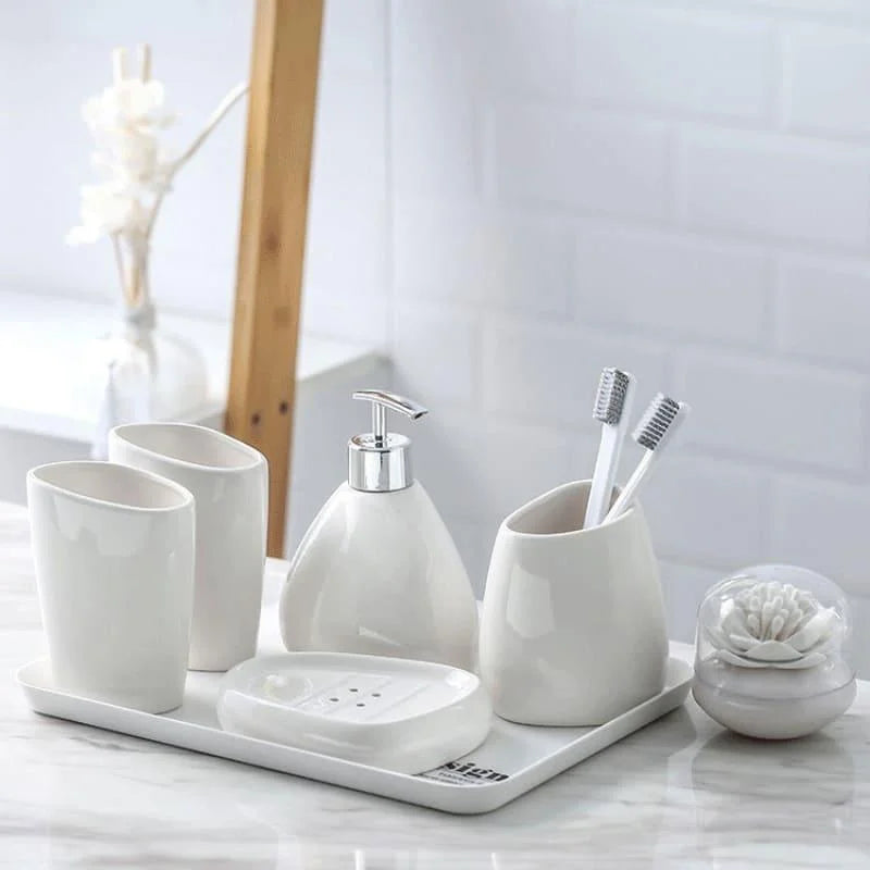 Kit de Banheiro em Cerâmica com 6 Peças para Lavabo Lenogue