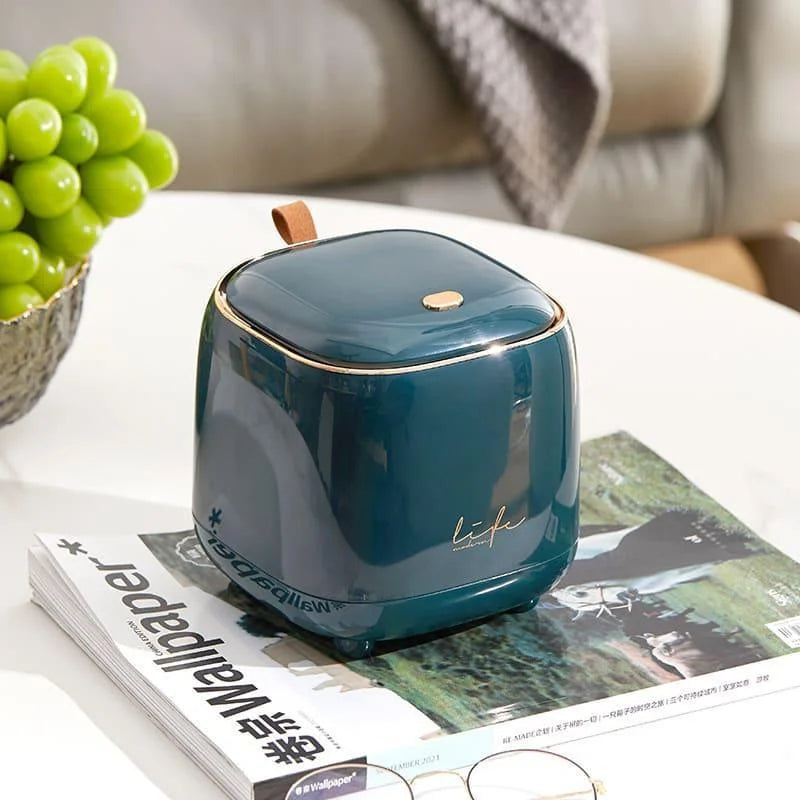 Lixeira de Mesa Corbeille Pressão Bicolor Dourada Lenogue Verde Escuro