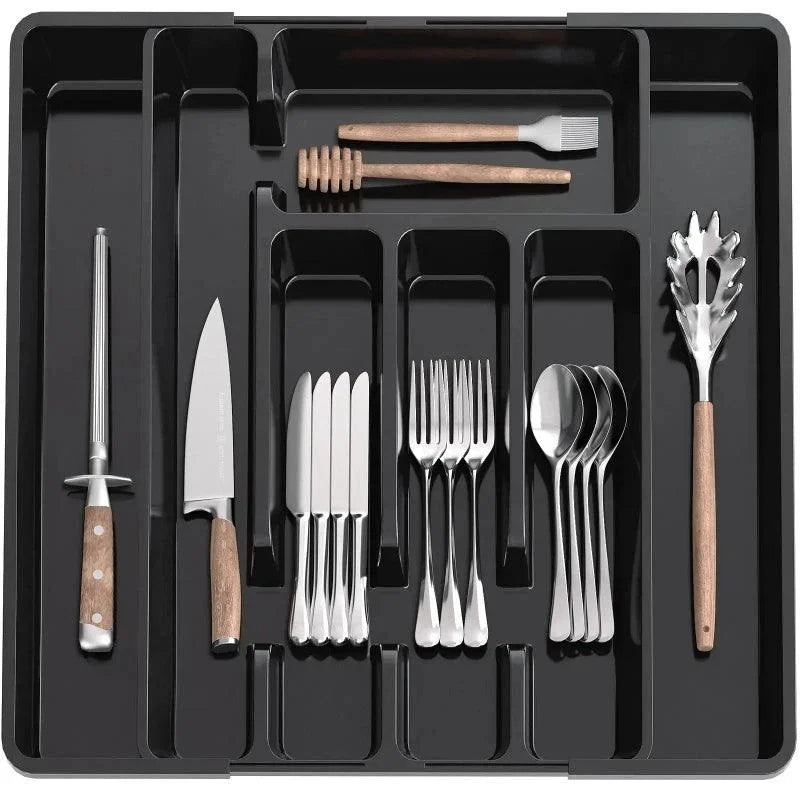 Organizador de Gaveta de Cozinha Expansível para Talheres e Utensílios Lenogue Preto