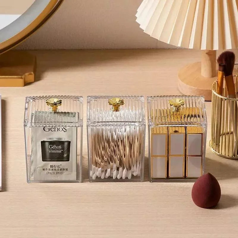 Organizador Porta Cotonete e Algodão Acrílico para Banheiro e Quarto Lenogue
