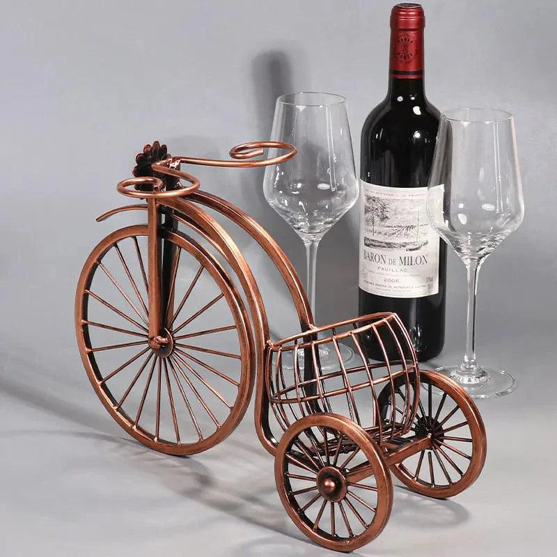 Porta Vinho Decorativo Metal Formato Bicicleta Design Retro Cobre Lenogue Vintage