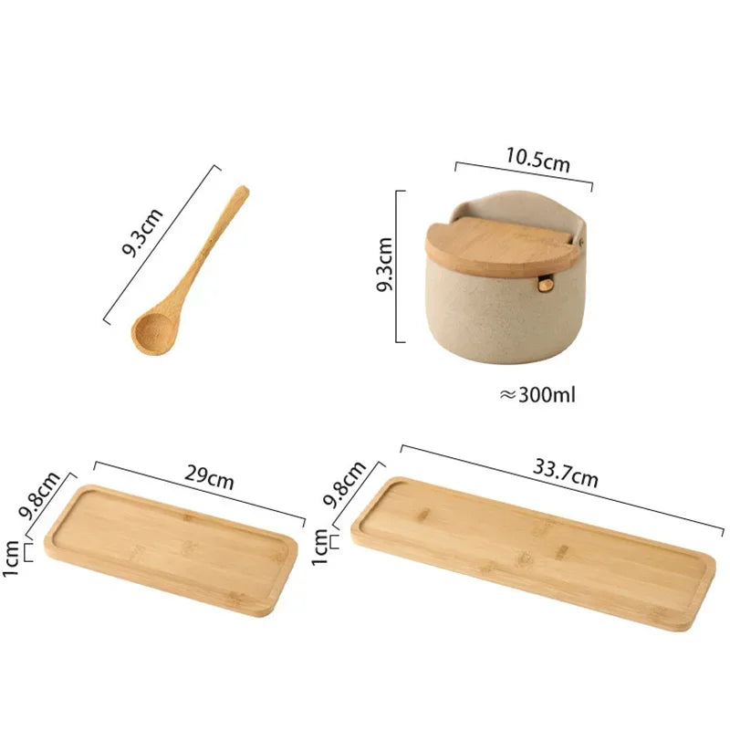 Pote de Temperos de Cerâmica Estilo Japonês com Tampa de Bambu Lenogue