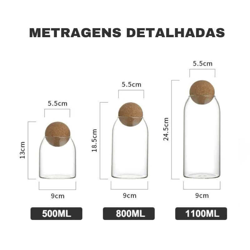 Potes de Vidro Borossilicato com Tampa de Cortiça Variados Lenogue