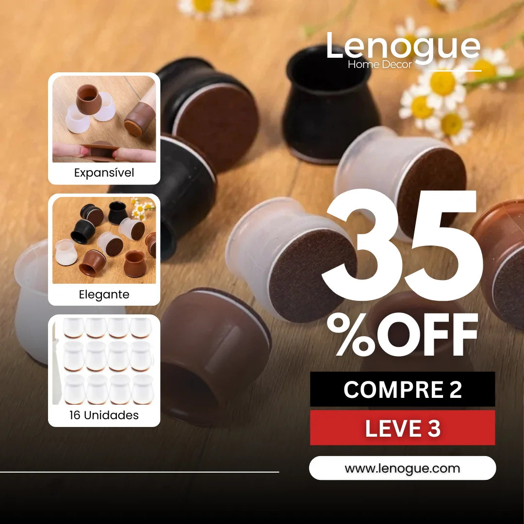 Protetor de Pés de Cadeira e Mesa em Silicone com Feltro Antiderrapante Lenogue Branco / Compre 2 Pacotes e <b>Leve 3</b>