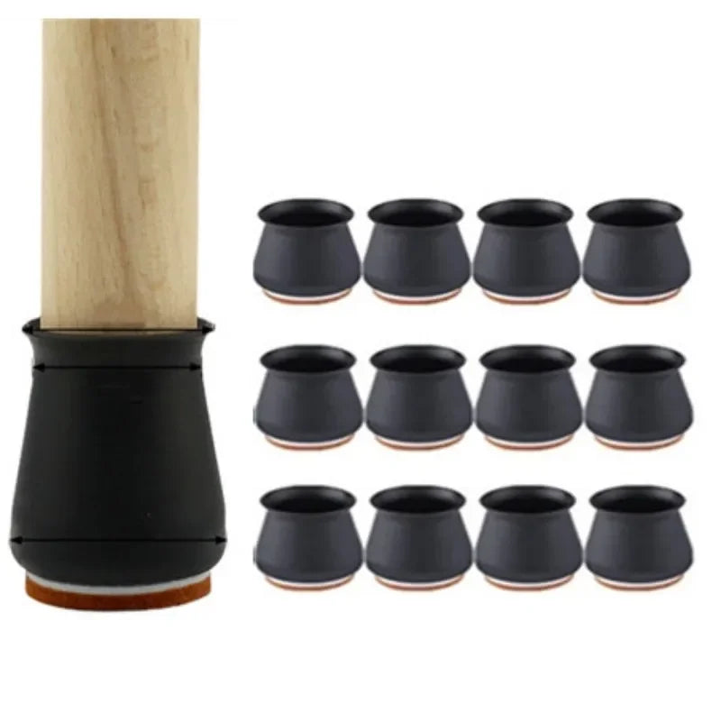 Protetor de Pés de Cadeira e Mesa em Silicone com Feltro Antiderrapante Lenogue Preto / 1 Pacote com 16 Unidades