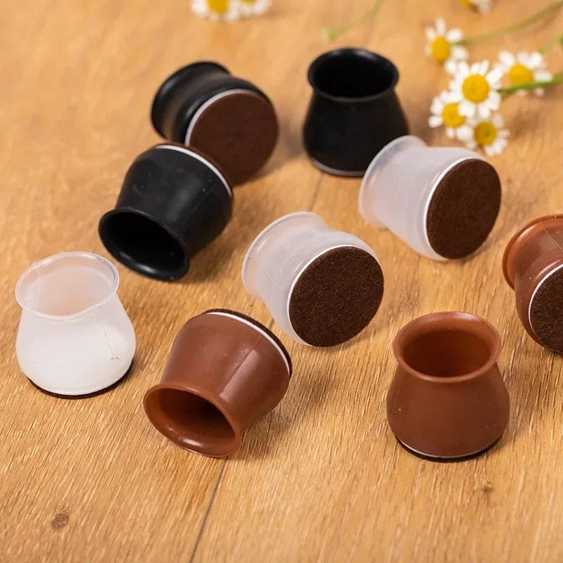 Protetor de Pés de Cadeira e Mesa em Silicone com Feltro Antiderrapante Lenogue Branco / 1 Pacote com 16 Unidades