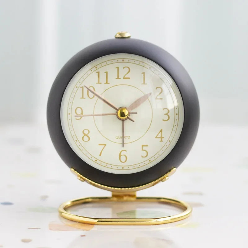 Relógio Despertador Metal Redondo Silencioso com Luz para Mesa Lenogue Preto