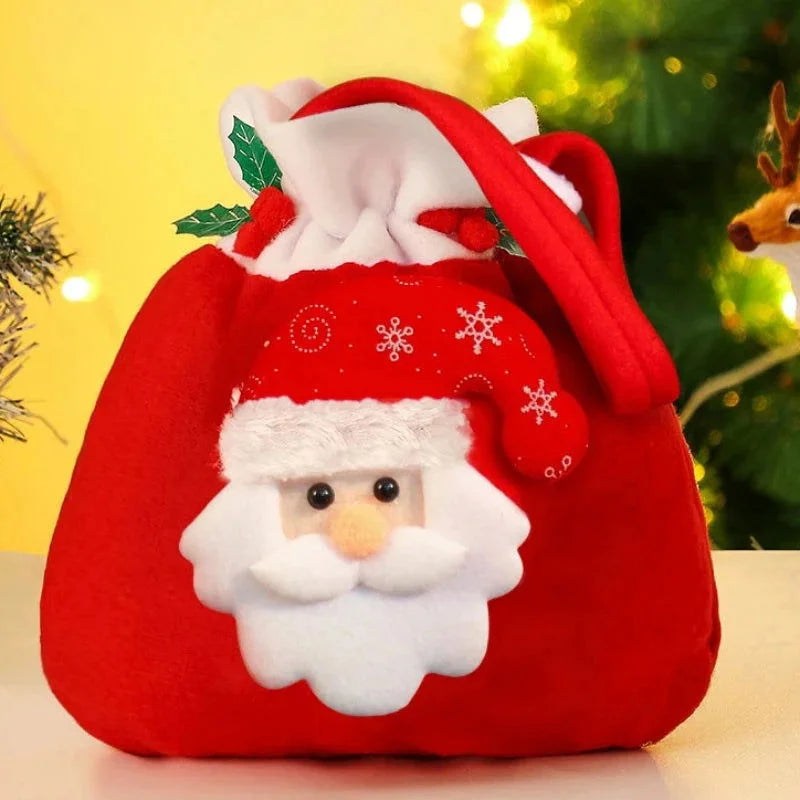 Sacola de Flanela com Cordão para Presentes de Natal Lenogue