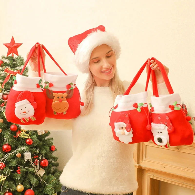 Sacola de Flanela com Cordão para Presentes de Natal Lenogue