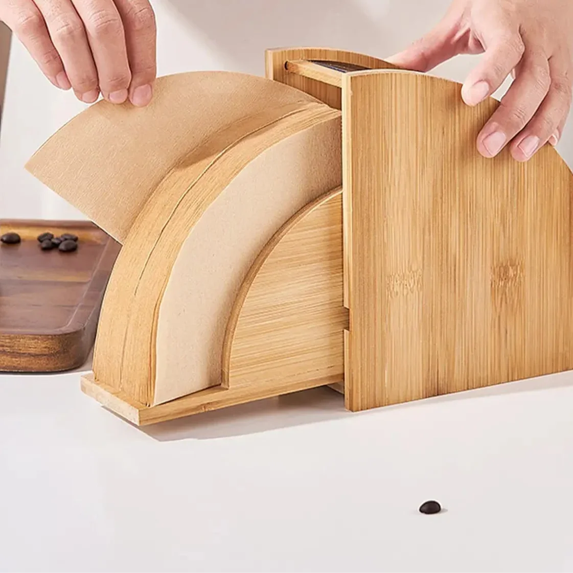 Suporte de Filtro de Café em Bambu para Organização de Cozinha Lenogue