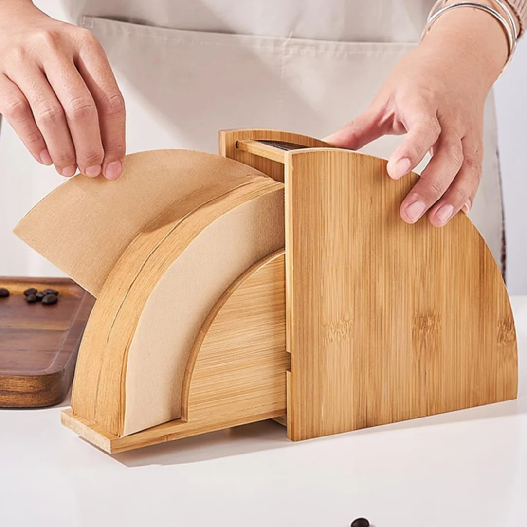 Suporte de Filtro de Café em Bambu para Organização de Cozinha Lenogue 16.7 x 15.7 cm