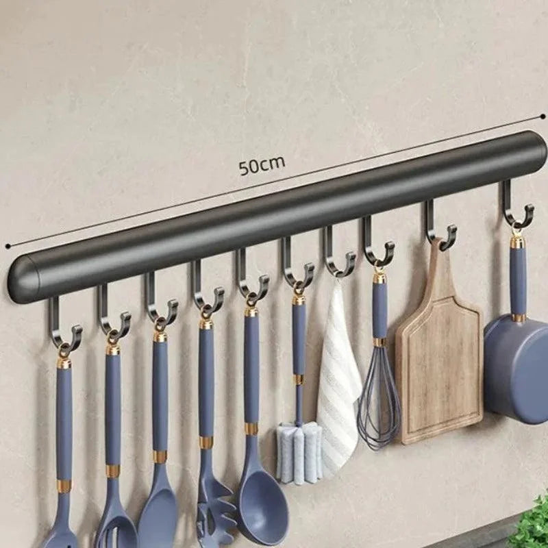 Suporte de Parede para Organização de Utensílios de Cozinha Lenogue Preto - 50 CM / Alumínio