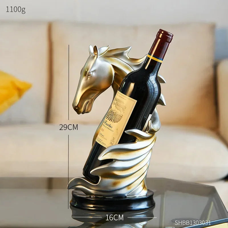 Suporte para Vinho Cavalo Decorativo em Resina de Luxo Lenogue Cinza Claro