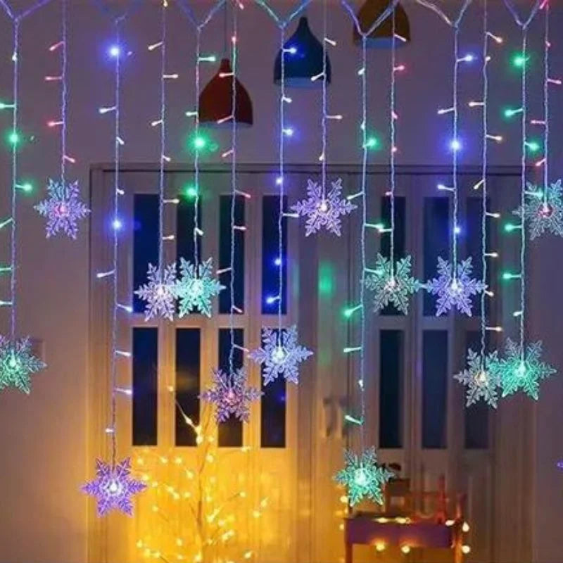 Varal de Luzes Led Flocos de Neve com 8 Modos de Iluminação Lenogue Multicolorido / 110V